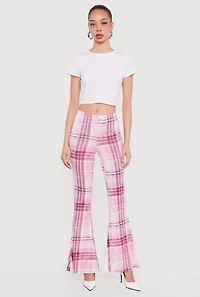 Plaid Pull On Flare Pants