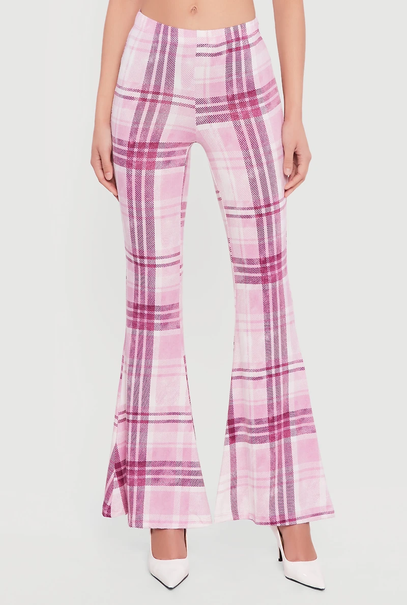 Plaid Pull On Flare Pants