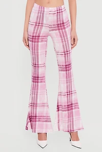 Plaid Pull On Flare Pants