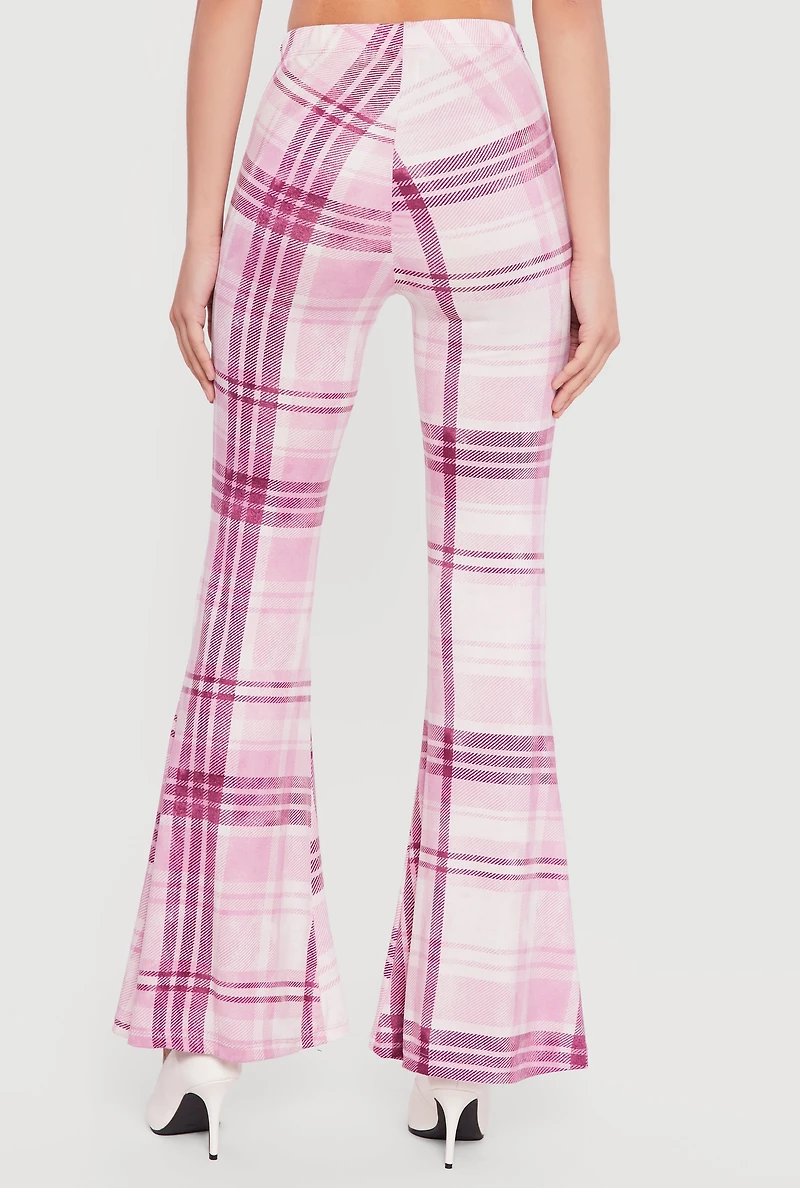 Plaid Pull On Flare Pants