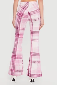 Plaid Pull On Flare Pants
