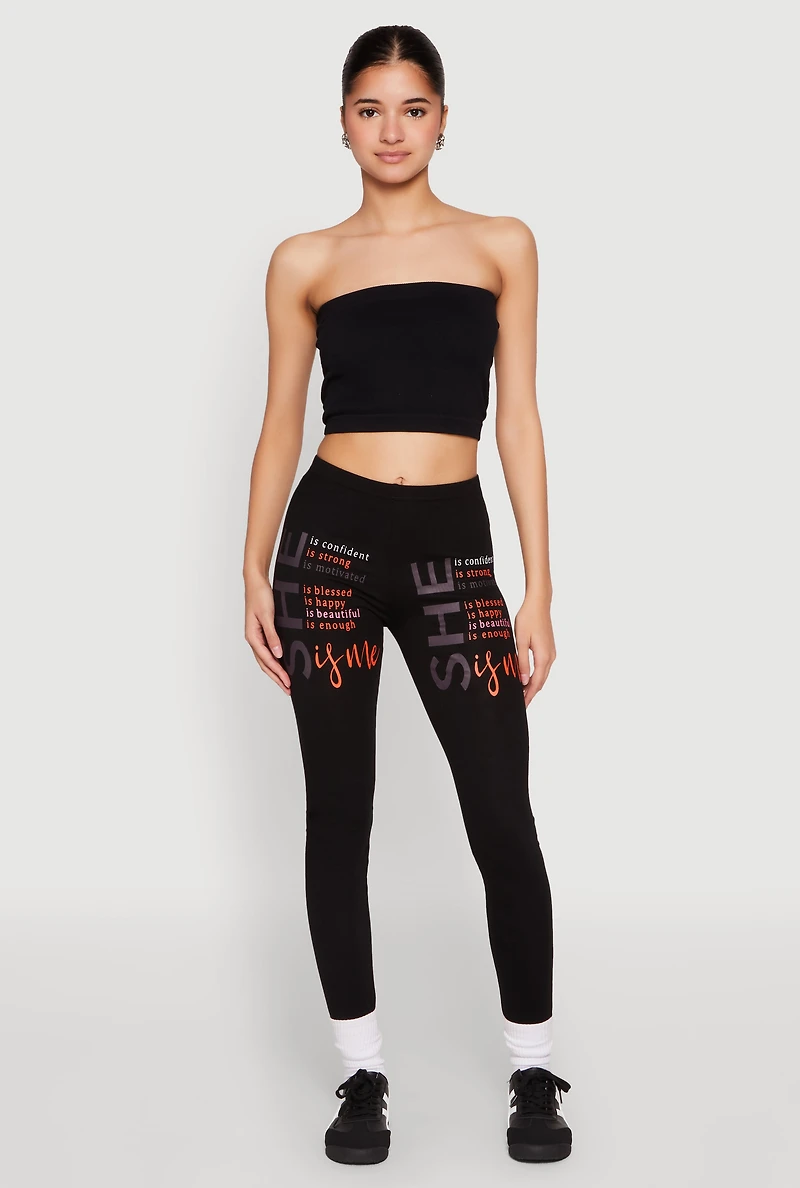 Womens She Is Me Graphic Leggings, Black, Size M