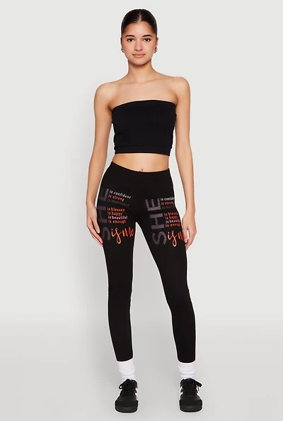 Womens She Is Me Graphic Leggings, Black, Size M