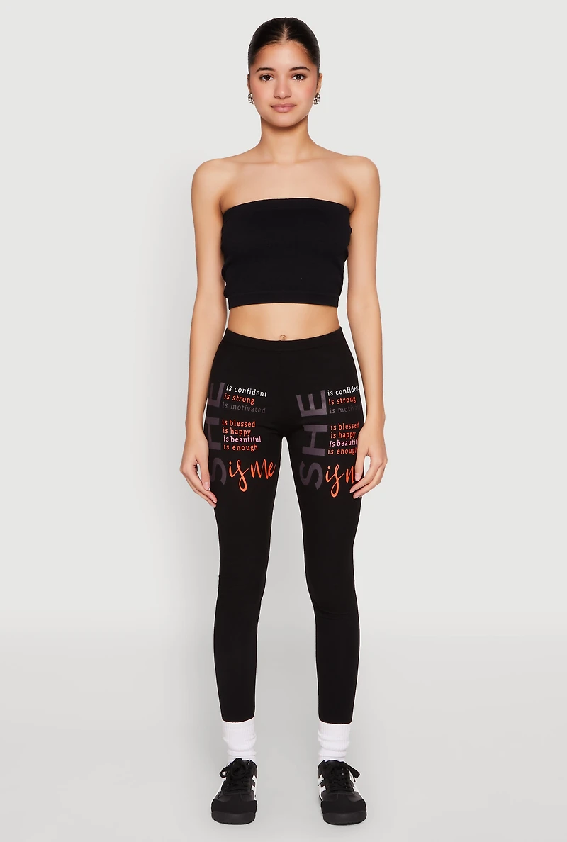 Womens She Is Me Graphic Leggings, Black, Size M