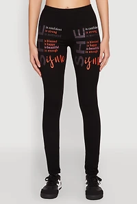 Womens She Is Me Graphic Leggings, Black, Size M