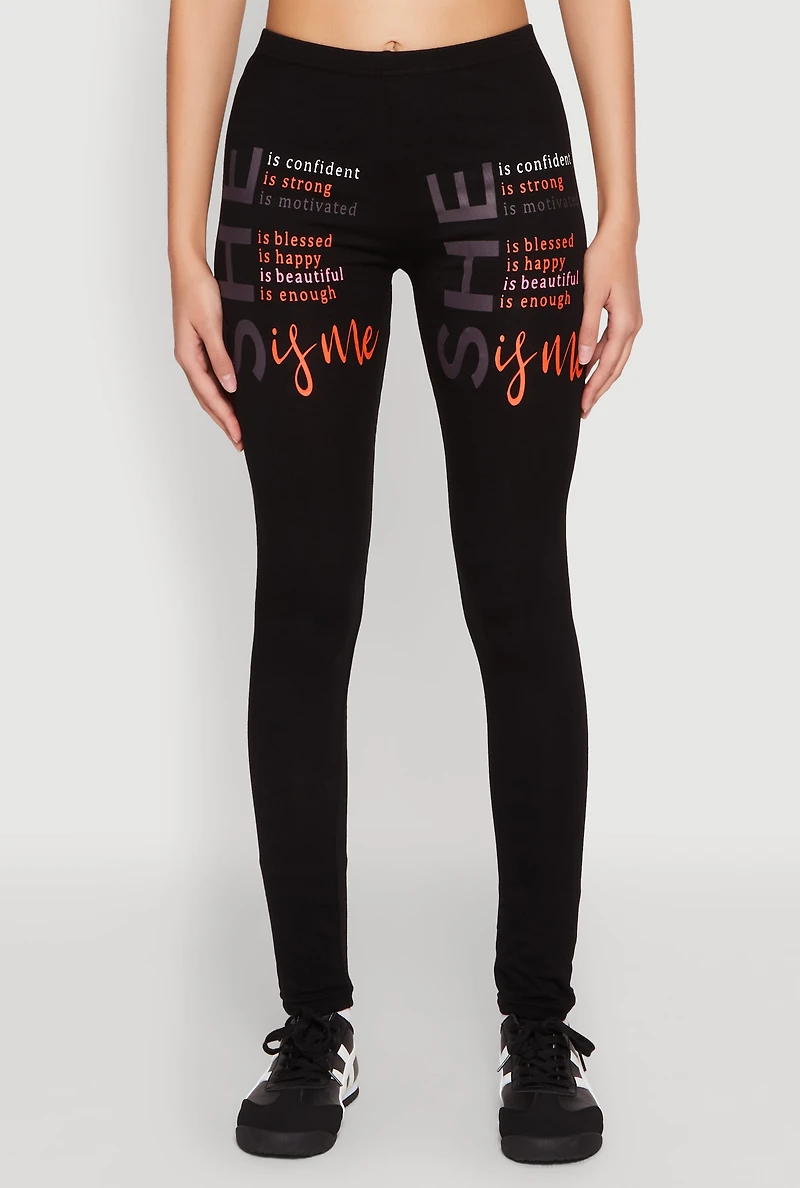 Womens She Is Me Graphic Leggings, Black, Size M
