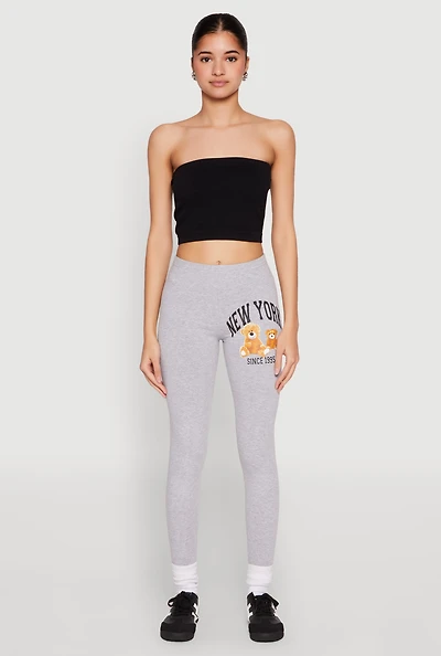 Womens New York Since 1995 Bear Graphic Leggings, Grey, Size S