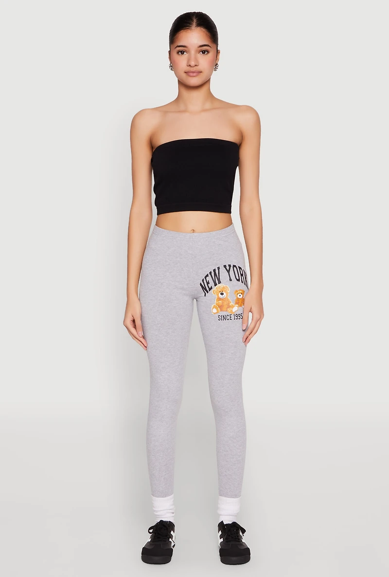 Womens New York Since 1995 Bear Graphic Leggings, Grey, Size M