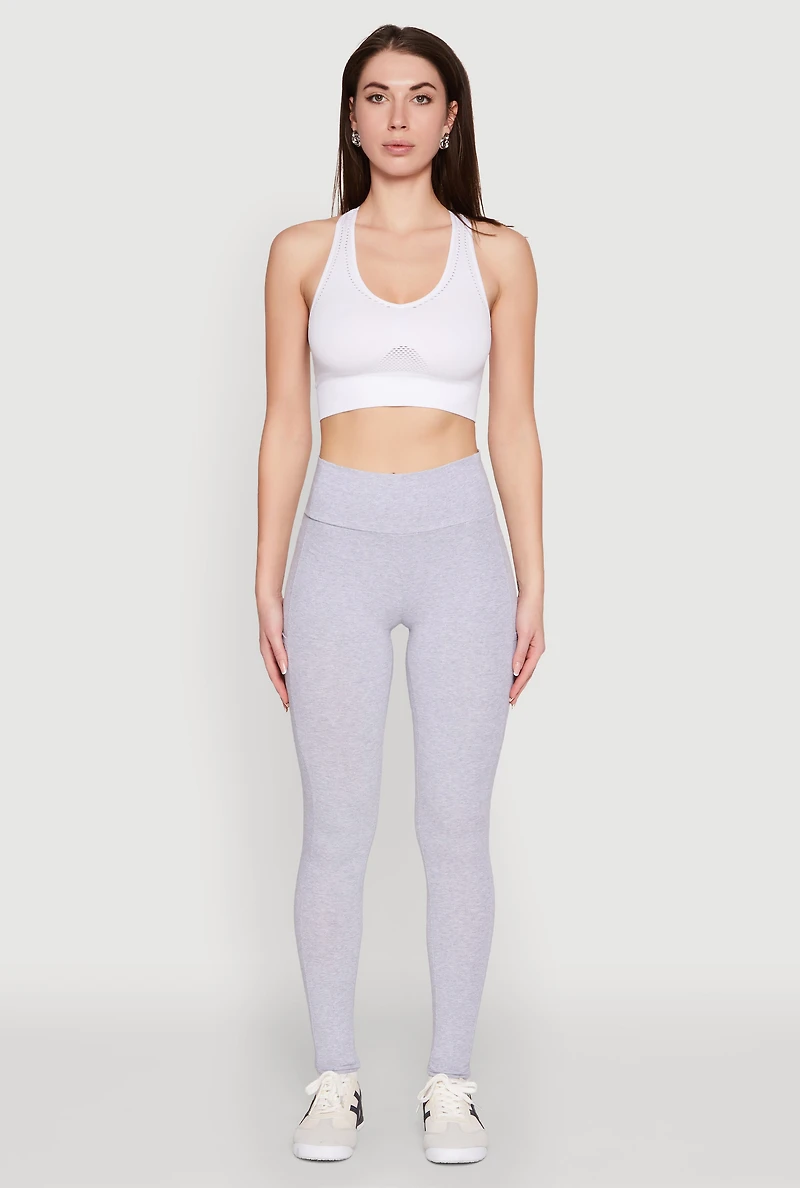 Womens High Waist Cropped Pocket Leggings, Grey, Size M