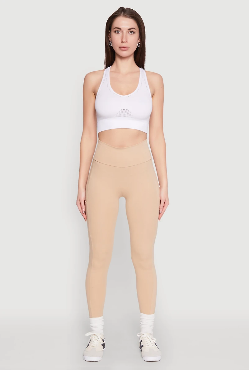 Womens High Waist Cropped Pocket Leggings, Khaki, Size M