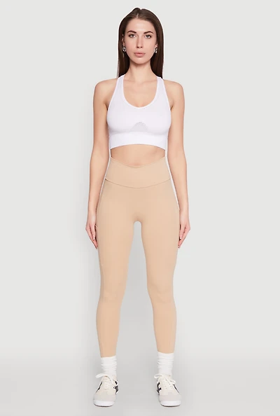 Womens High Waist Cropped Pocket Leggings, Khaki, Size M