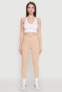 Womens High Waist Cropped Pocket Leggings, Khaki, Size M