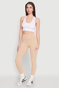 Womens High Waist Cropped Pocket Leggings, Khaki, Size M