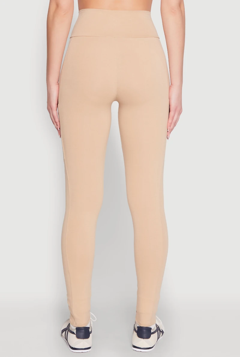 Womens High Waist Cropped Pocket Leggings, Khaki, Size M