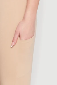 Womens High Waist Cropped Pocket Leggings, Khaki, Size M