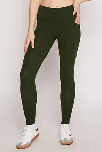 Womens Solid Wide Waist Leggings, Green,