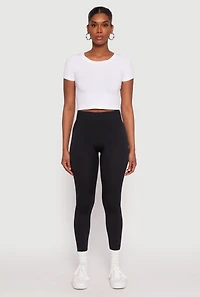 Textured Waistband Fleece Lined Leggings