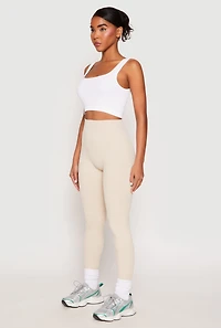 Womens Seamless Acid Wash High Waisted Leggings, Khaki, Size L-XL