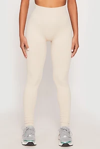Womens Seamless Acid Wash High Waisted Leggings, Khaki, Size L-XL
