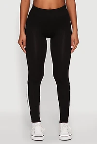 Womens Side Stripe Graphic Leggings with Booty Lift Effect, Black, Size S-M