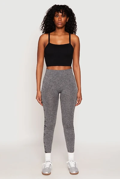 Womens Good Vibes Graphic High Waisted Leggings, Grey, Size S-M