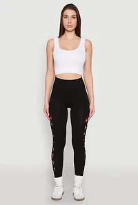 Womens Side Laser Cut Seamless Leggings, Black, Size L-XL