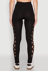 Womens Side Laser Cut Seamless Leggings, Black, Size L-XL