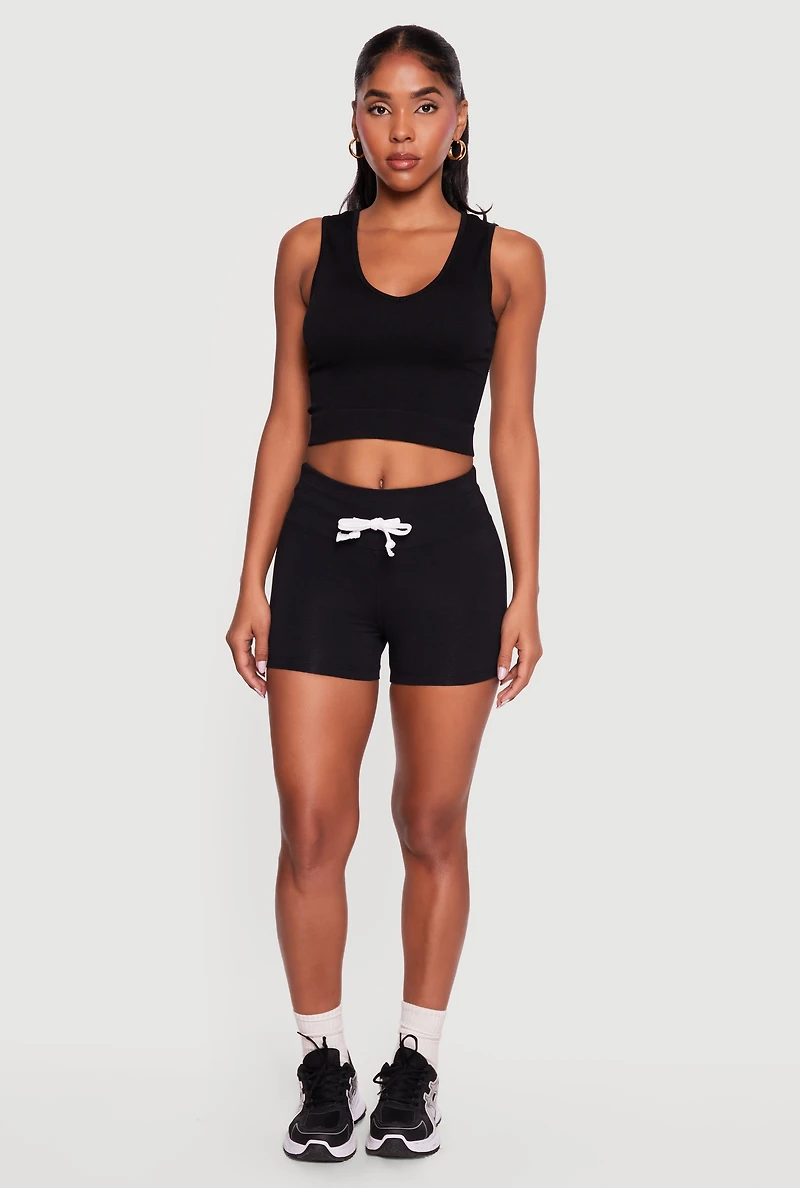 Contrast Drawstring Waist Active Shorts