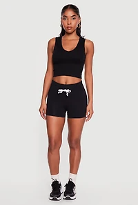 Contrast Drawstring Waist Active Shorts