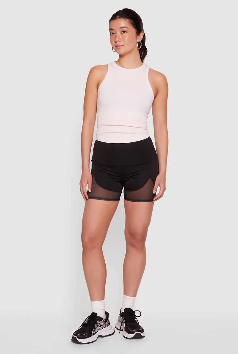 Drop Waist Mesh Detail Biker Shorts