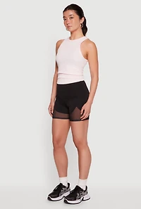 Drop Waist Mesh Detail Biker Shorts