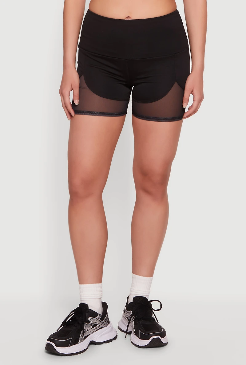 Drop Waist Mesh Detail Biker Shorts