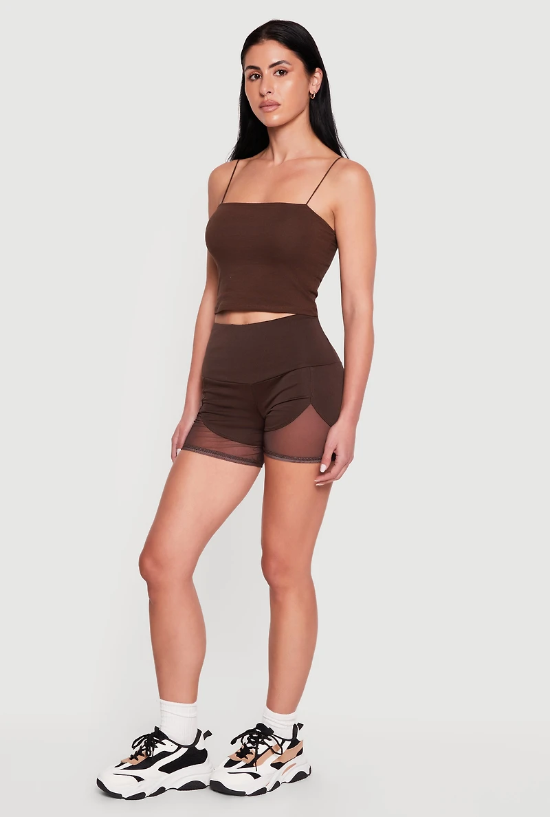 Drop Waist Mesh Detail Biker Shorts