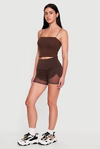 Drop Waist Mesh Detail Biker Shorts