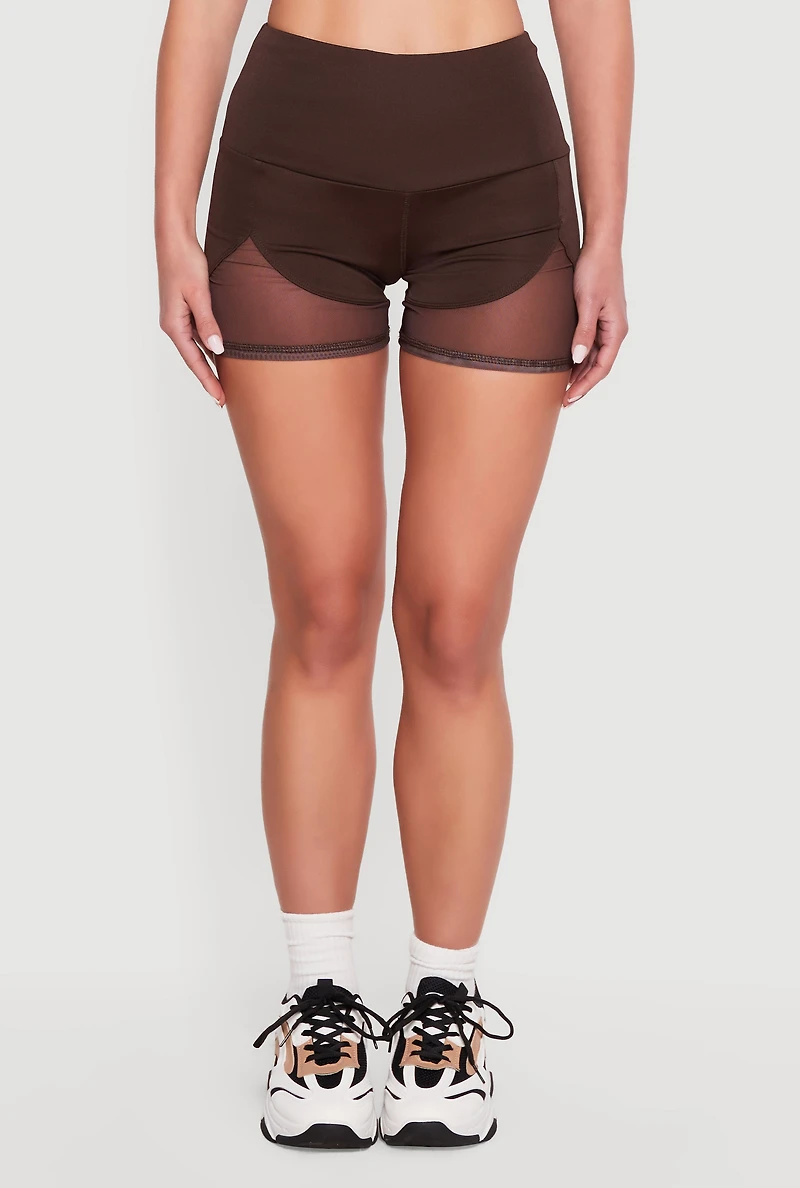 Drop Waist Mesh Detail Biker Shorts