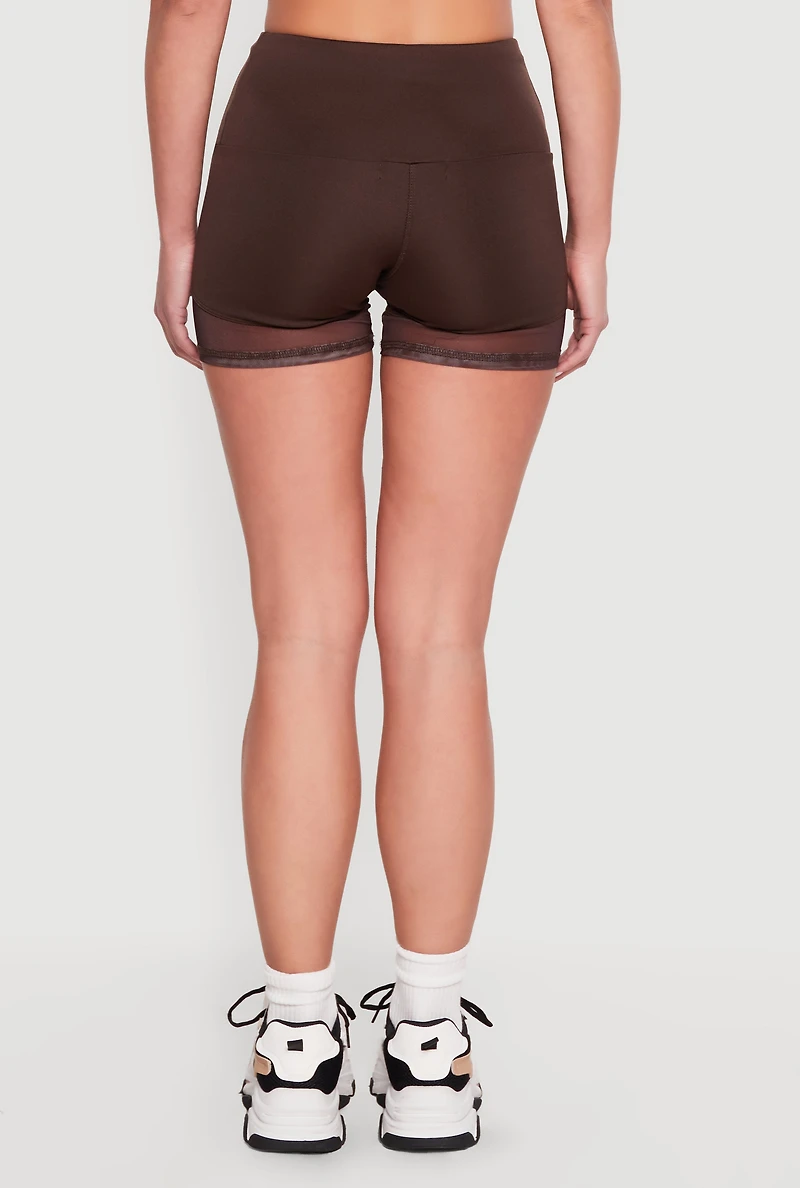 Drop Waist Mesh Detail Biker Shorts