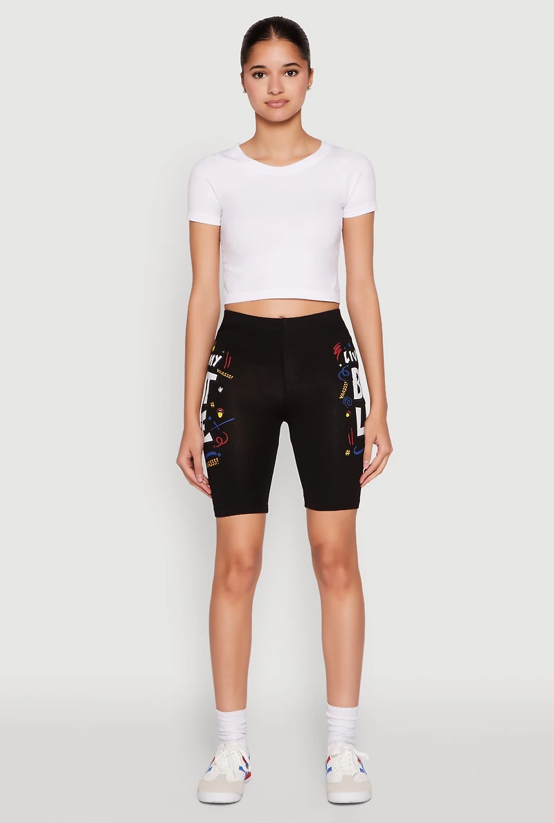 Womens Living My Best Life Graphic Print Biker Shorts, XL