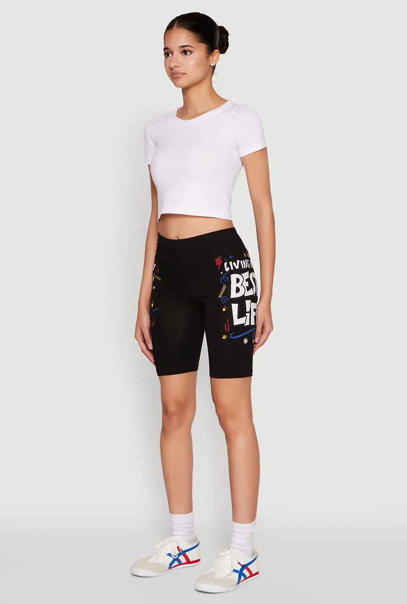 Womens Living My Best Life Graphic Print Biker Shorts, XL