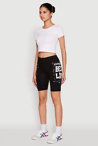Womens Living My Best Life Graphic Print Biker Shorts, XL