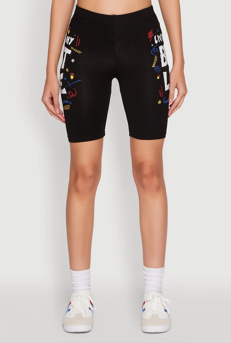 Womens Living My Best Life Graphic Print Biker Shorts, XL