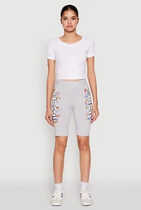 Womens Living My Best Life Graphic Print Biker Shorts, Grey, Size M