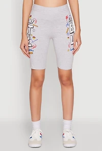 Womens Living My Best Life Graphic Print Biker Shorts, Grey, Size M