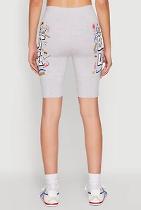 Womens Living My Best Life Graphic Print Biker Shorts, Grey, Size L