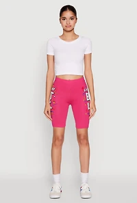 Womens Living My Best Life Graphic Print Biker Shorts, Pink,