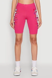 Womens Living My Best Life Graphic Print Biker Shorts, Pink, Size M