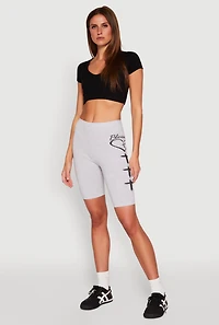 Womens Blessed Graphic Biker Shorts, Grey, Size L