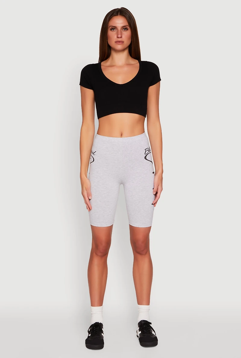 Womens Blessed Graphic Biker Shorts, Grey, Size L