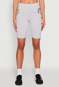 Womens Blessed Graphic Biker Shorts, Grey,