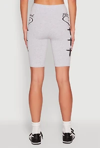 Womens Blessed Graphic Biker Shorts, Grey, Size L