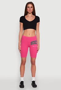 Womens Brooklyn New York Biker Shorts, Pink, Size L